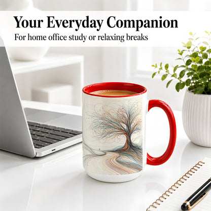 #pl[15oz|Red] Abstract Tree Ceramic Mug, Flowing Line Art for Modern Decor Fans
