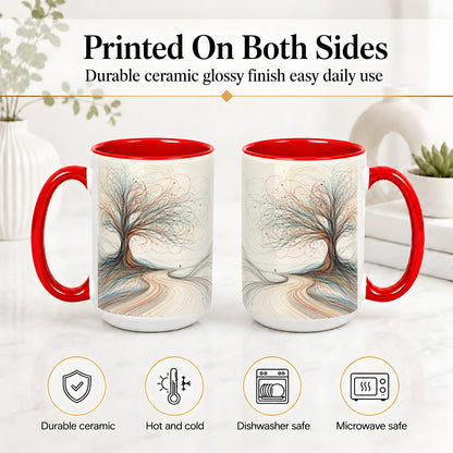 #pl[15oz|Red] Abstract Tree Ceramic Mug, Flowing Line Art for Modern Decor Fans