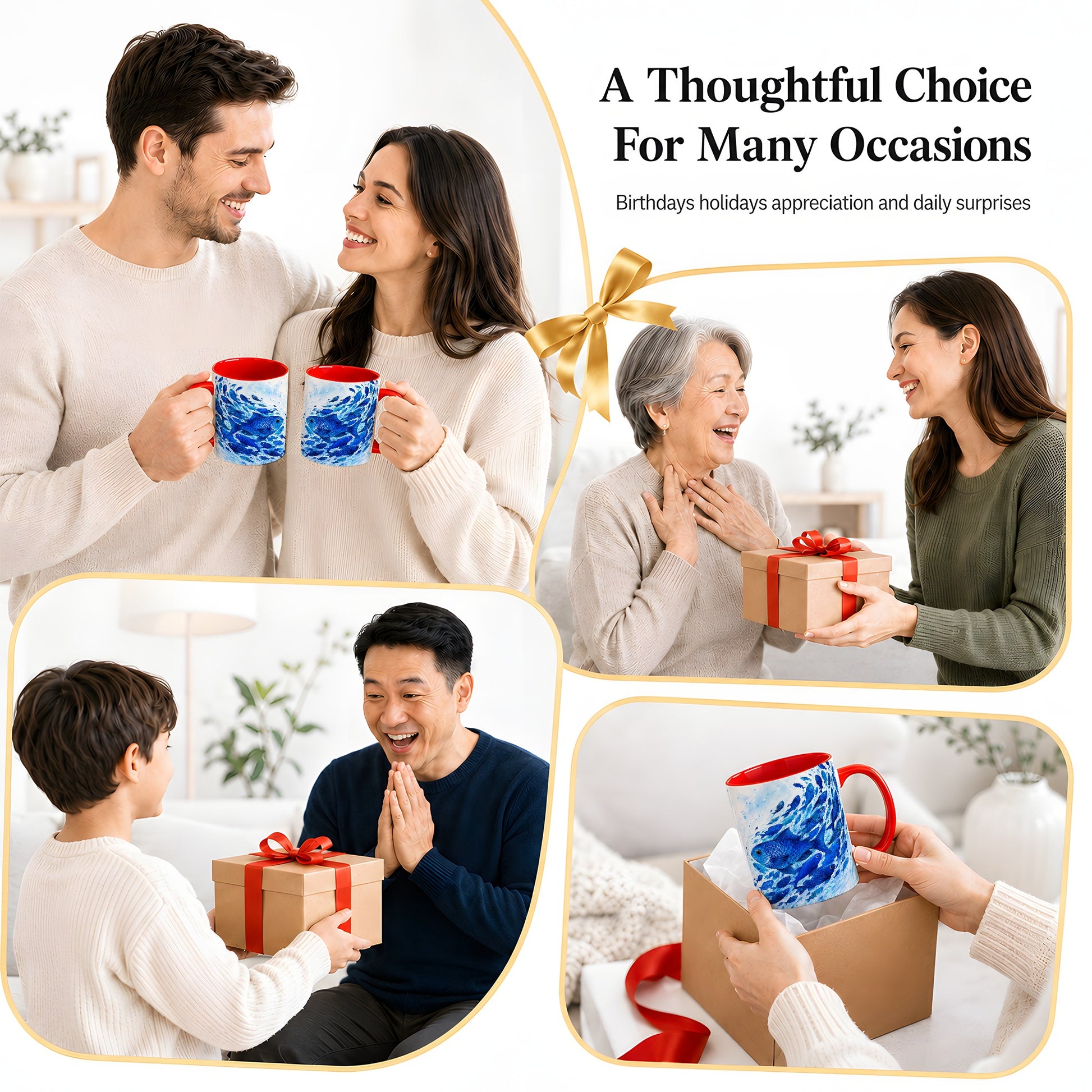 #pl[11oz|Red] Blue Fish School Ceramic Mug, Watercolor Ocean Art for Fish Fans
