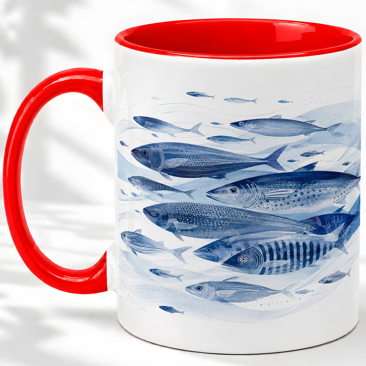 Blue Fish Ceramic Mug, Minimal Watercolor Ocean Art for Fish Fans