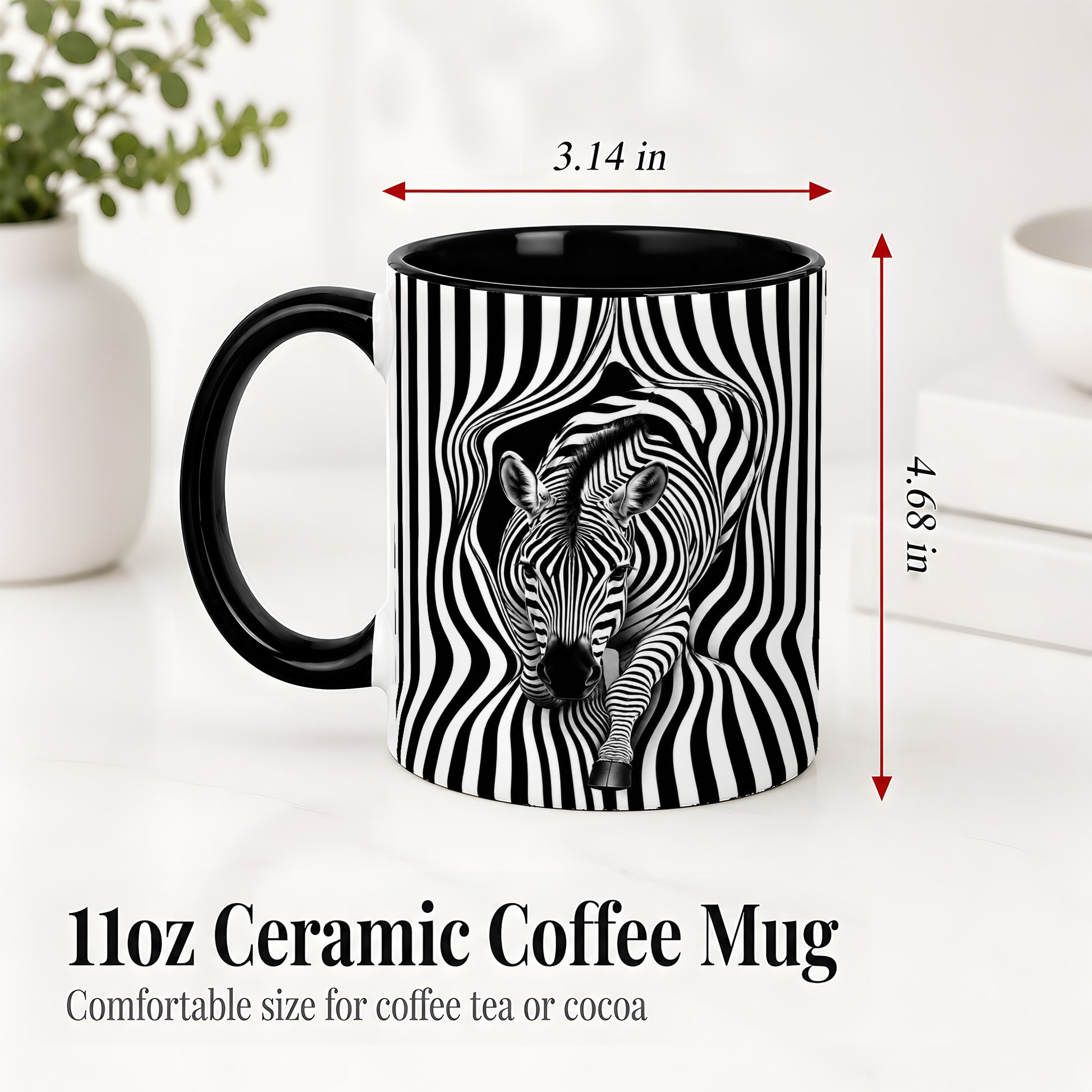 #pl[11oz|Black] Optical Zebra Ceramic Mug, Black White Animal Art for Zebra Fans