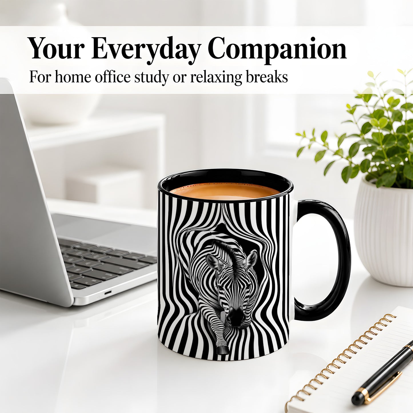 #pl[11oz|Black] Optical Zebra Ceramic Mug, Black White Animal Art for Zebra Fans