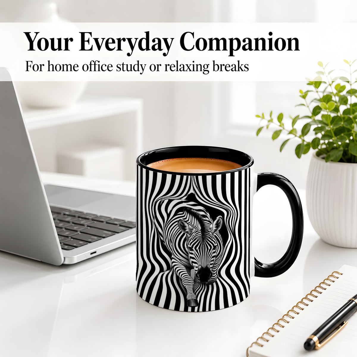 #pl[11oz|Black] Optical Zebra Ceramic Mug, Black White Animal Art for Zebra Fans
