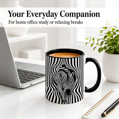 #pl[11oz|Black] Optical Zebra Ceramic Mug, Black White Animal Art for Zebra Fans