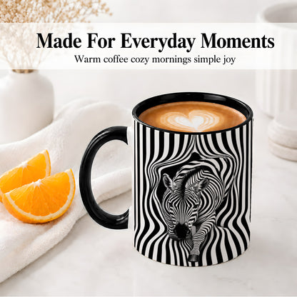 #pl[11oz|Black] Optical Zebra Ceramic Mug, Black White Animal Art for Zebra Fans