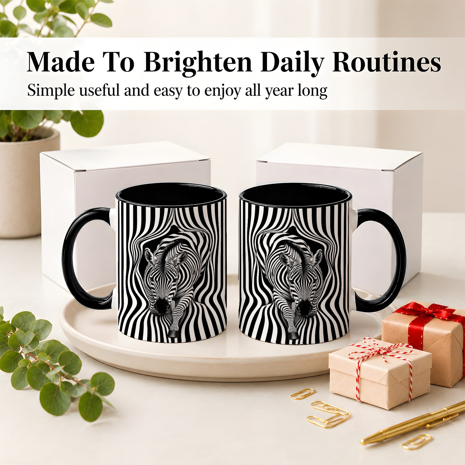 #pl[11oz|Black] Optical Zebra Ceramic Mug, Black White Animal Art for Zebra Fans