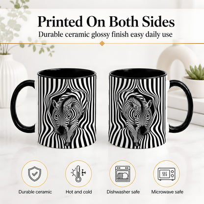 #pl[11oz|Black] Optical Zebra Ceramic Mug, Black White Animal Art for Zebra Fans