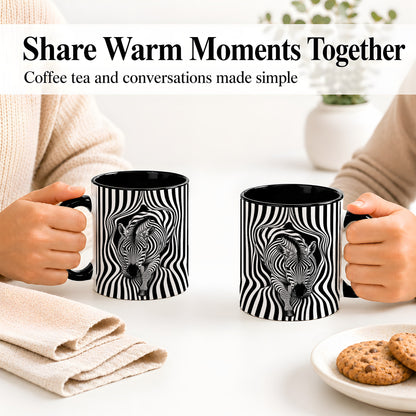 #pl[11oz|Black] Optical Zebra Ceramic Mug, Black White Animal Art for Zebra Fans
