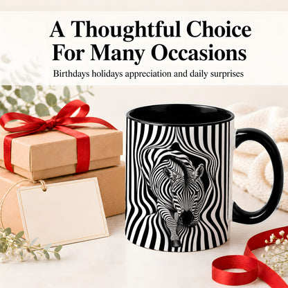 #pl[11oz|Black] Optical Zebra Ceramic Mug, Black White Animal Art for Zebra Fans