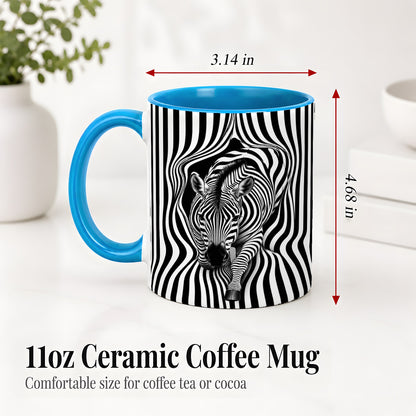 #pl[11oz|Blue] Optical Zebra Ceramic Mug, Black White Animal Art for Zebra Fans