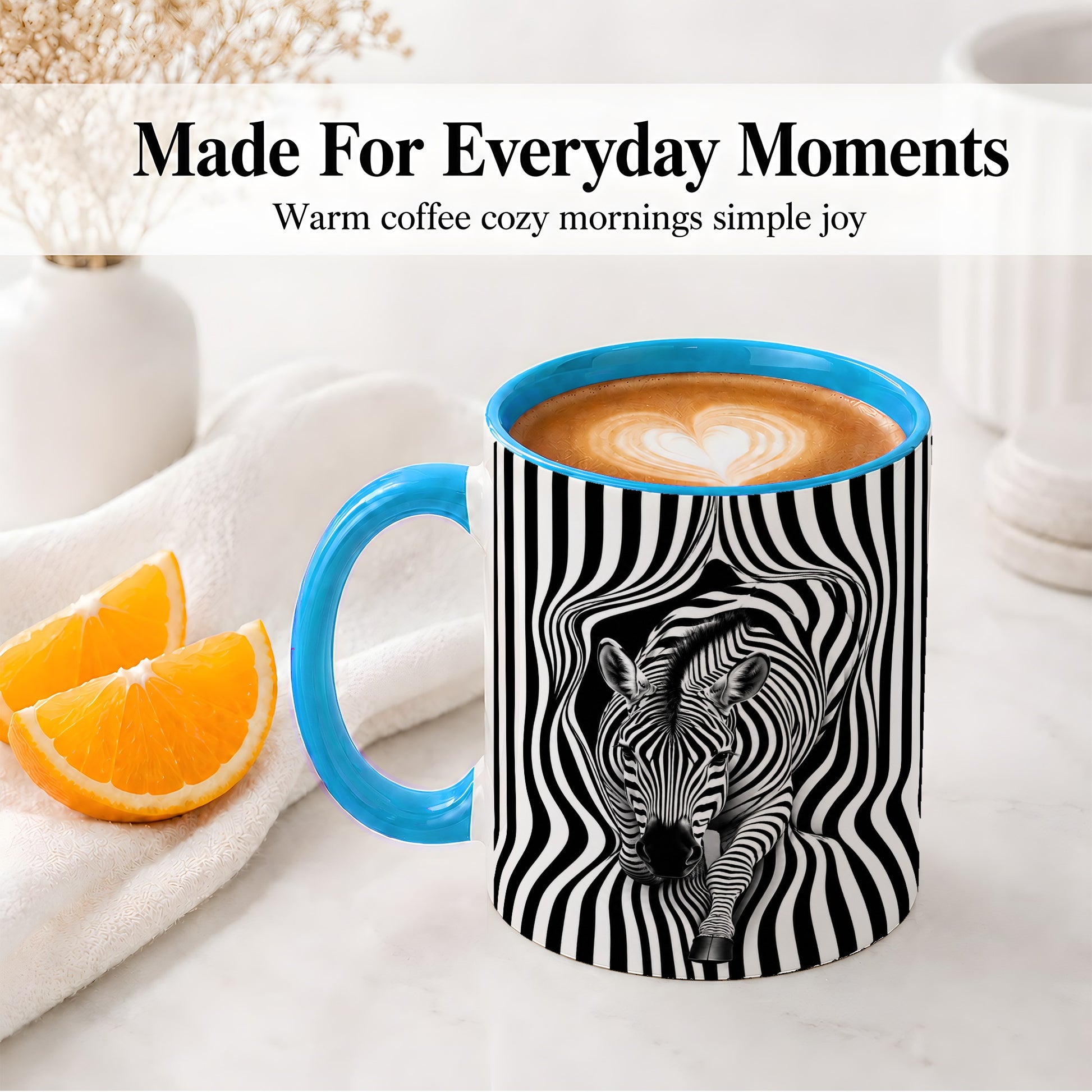 #pl[11oz|Blue] Optical Zebra Ceramic Mug, Black White Animal Art for Zebra Fans