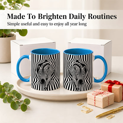 #pl[11oz|Blue] Optical Zebra Ceramic Mug, Black White Animal Art for Zebra Fans