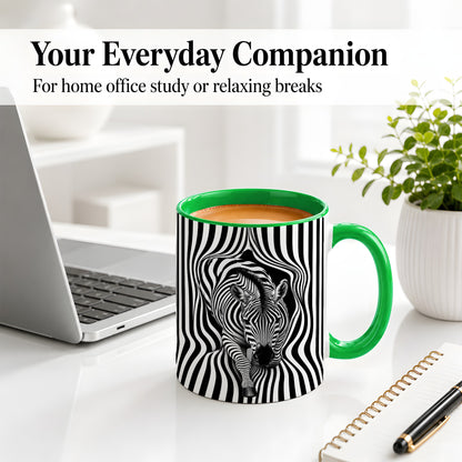 #pl[11oz|Green] Optical Zebra Ceramic Mug, Black White Animal Art for Zebra Fans