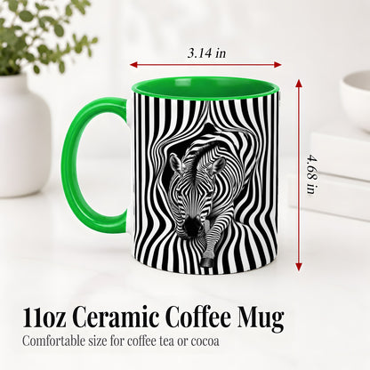 #pl[11oz|Green] Optical Zebra Ceramic Mug, Black White Animal Art for Zebra Fans