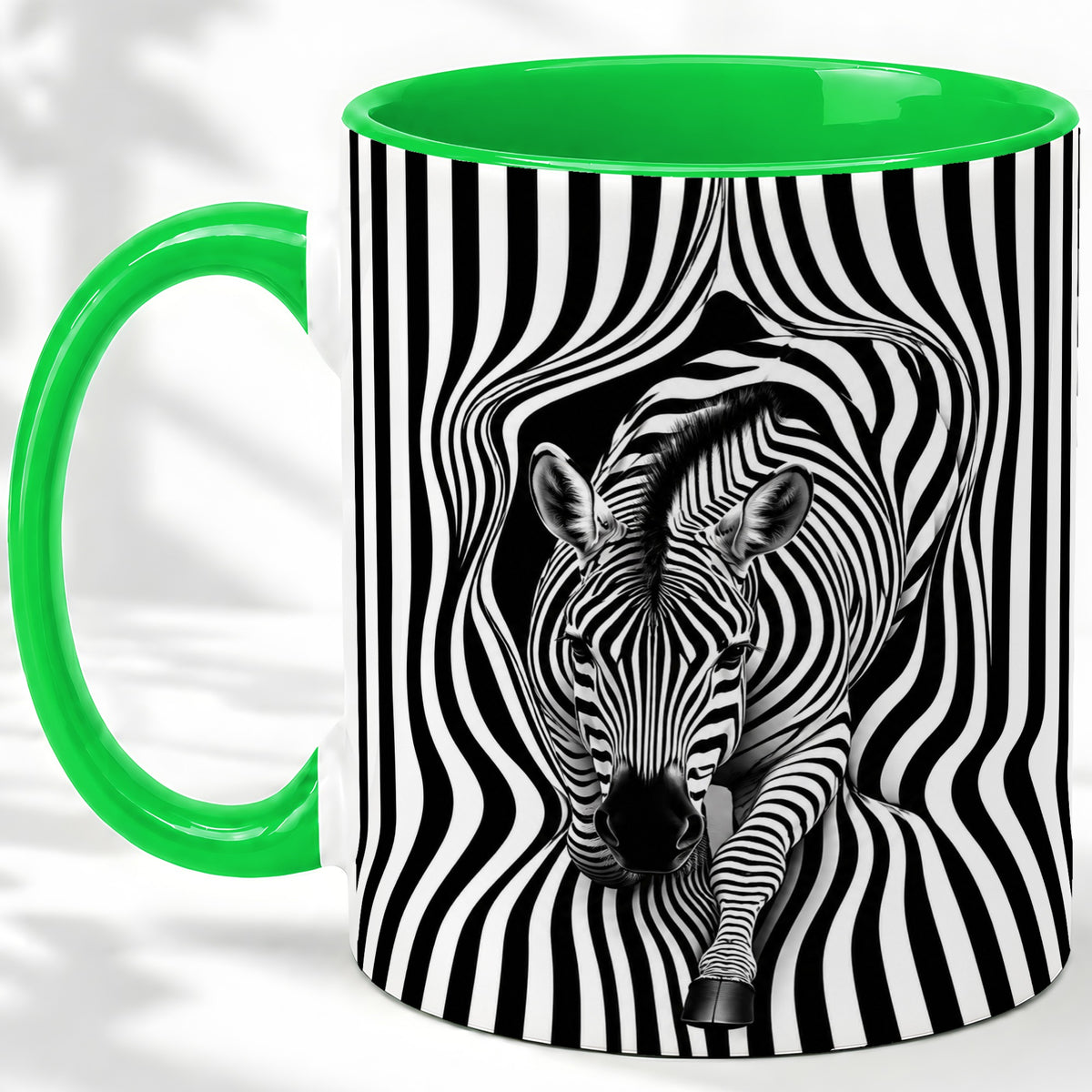 #pl[11oz|Green] Optical Zebra Ceramic Mug, Black White Animal Art for Zebra Fans
