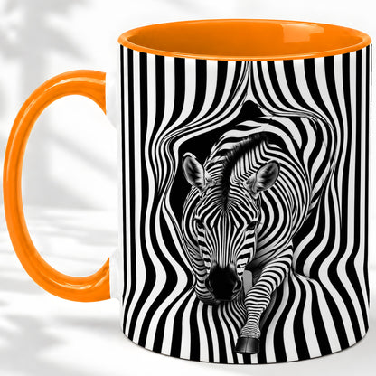 #pl[11oz|Orange] Optical Zebra Ceramic Mug, Black White Animal Art for Zebra Fans