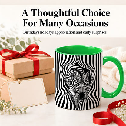 #pl[11oz|Green] Optical Zebra Ceramic Mug, Black White Animal Art for Zebra Fans