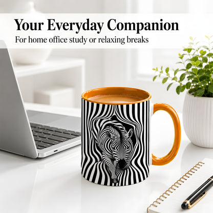 #pl[11oz|Orange] Optical Zebra Ceramic Mug, Black White Animal Art for Zebra Fans
