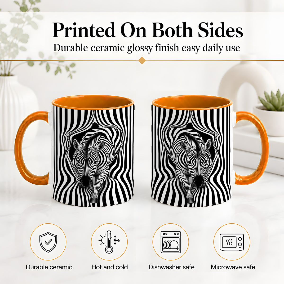#pl[11oz|Orange] Optical Zebra Ceramic Mug, Black White Animal Art for Zebra Fans