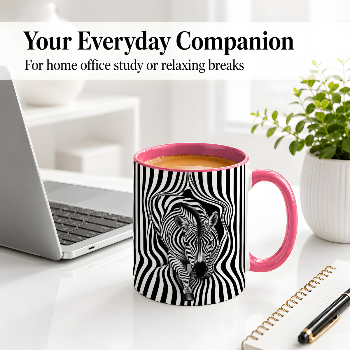 #pl[11oz|Pink] Optical Zebra Ceramic Mug, Black White Animal Art for Zebra Fans