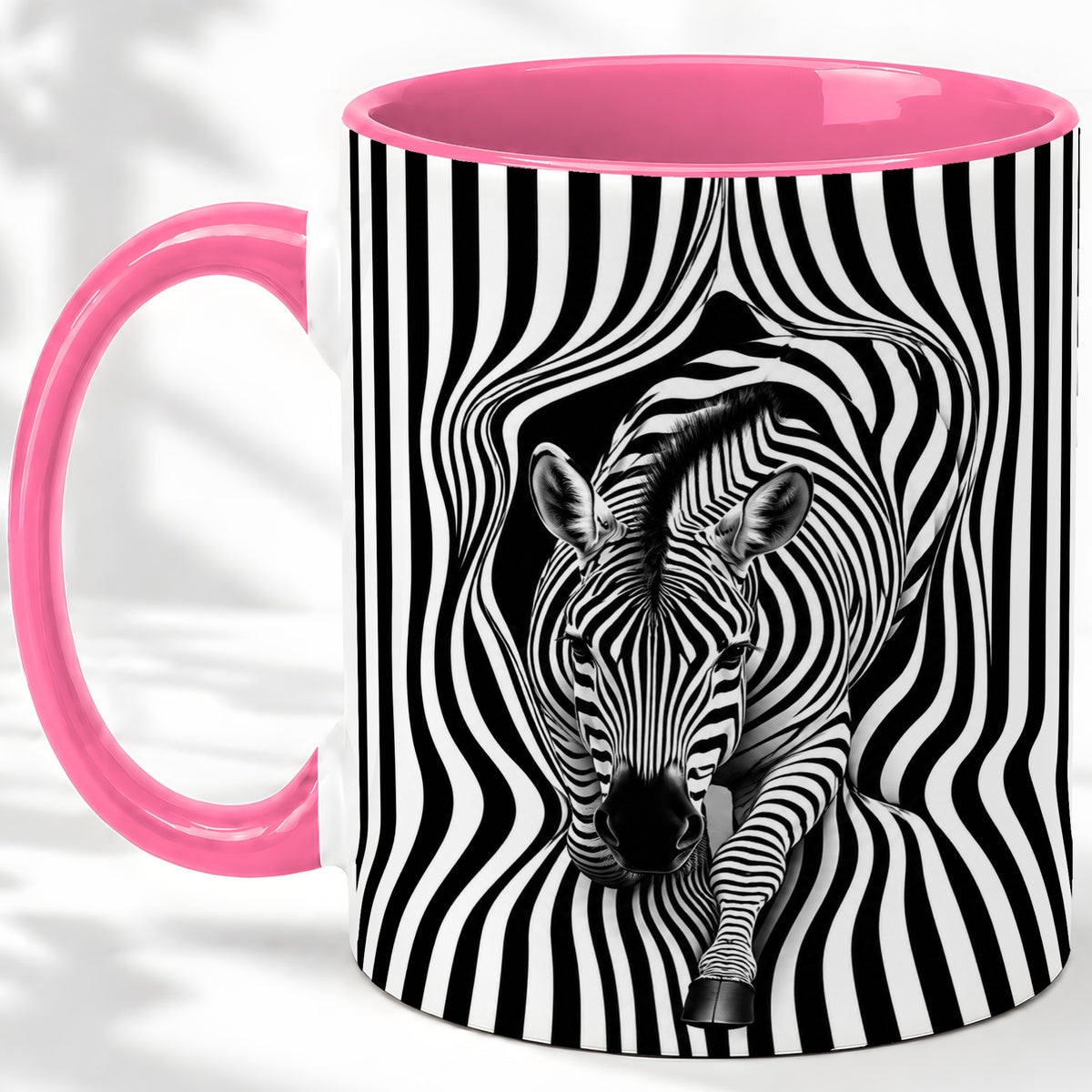 #pl[11oz|Pink] Optical Zebra Ceramic Mug, Black White Animal Art for Zebra Fans