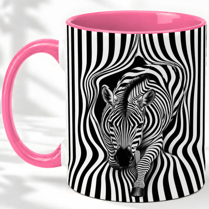 #pl[11oz|Pink] Optical Zebra Ceramic Mug, Black White Animal Art for Zebra Fans