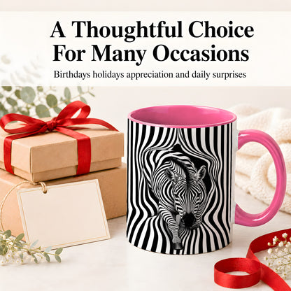 #pl[11oz|Pink] Optical Zebra Ceramic Mug, Black White Animal Art for Zebra Fans
