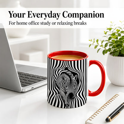 #pl[11oz|Red] Optical Zebra Ceramic Mug, Black White Animal Art for Zebra Fans