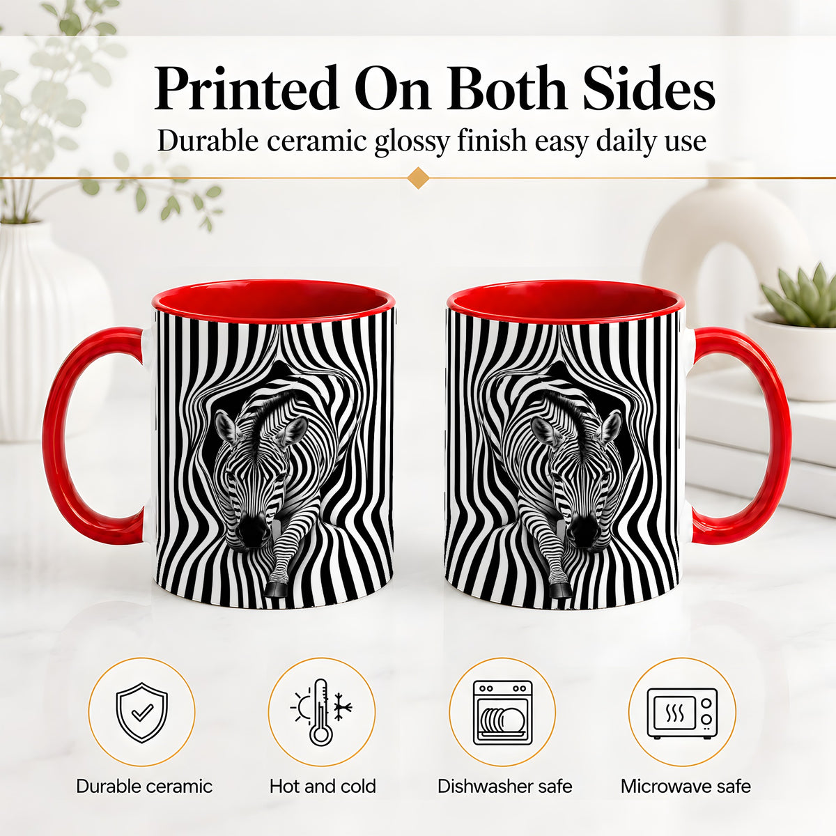 #pl[11oz|Red] Optical Zebra Ceramic Mug, Black White Animal Art for Zebra Fans