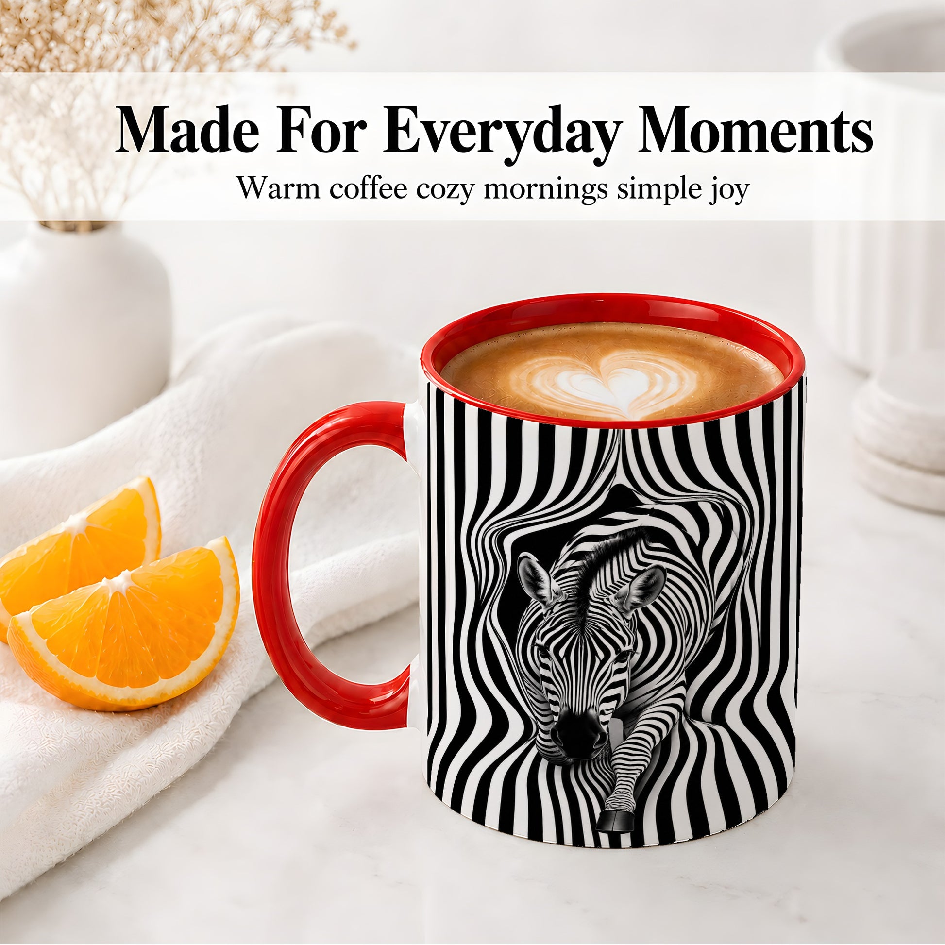 #pl[11oz|Red] Optical Zebra Ceramic Mug, Black White Animal Art for Zebra Fans