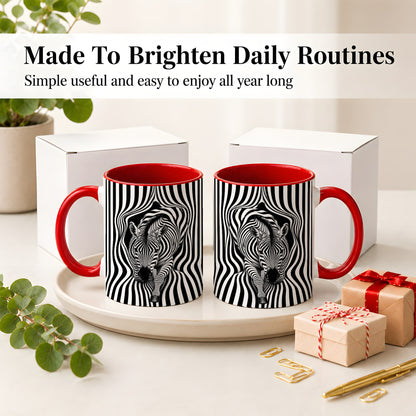 #pl[11oz|Red] Optical Zebra Ceramic Mug, Black White Animal Art for Zebra Fans