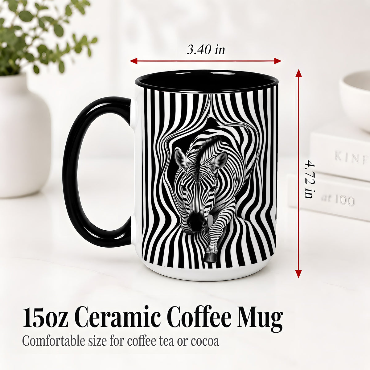#pl[15oz|Black] Optical Zebra Ceramic Mug, Black White Animal Art for Zebra Fans