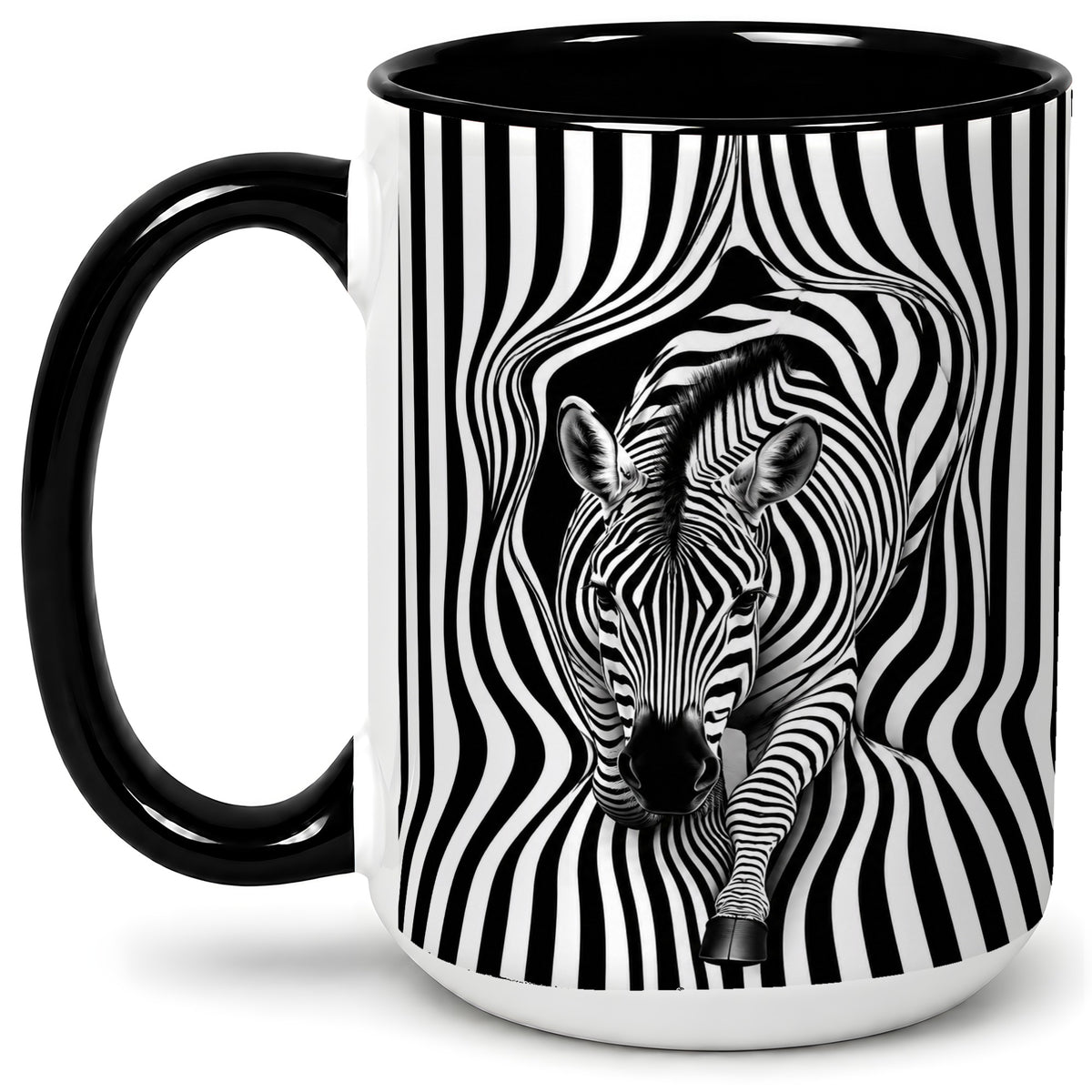#pl[15oz|Black] Optical Zebra Ceramic Mug, Black White Animal Art for Zebra Fans