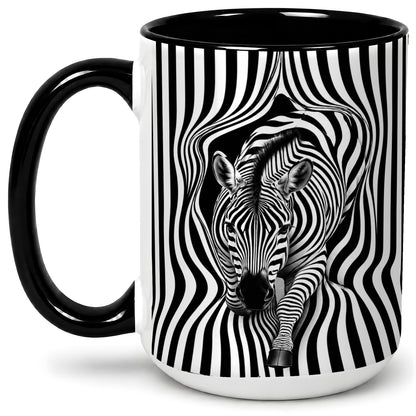 #pl[15oz|Black] Optical Zebra Ceramic Mug, Black White Animal Art for Zebra Fans