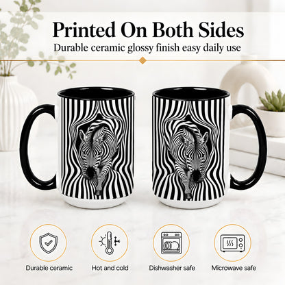 #pl[15oz|Black] Optical Zebra Ceramic Mug, Black White Animal Art for Zebra Fans