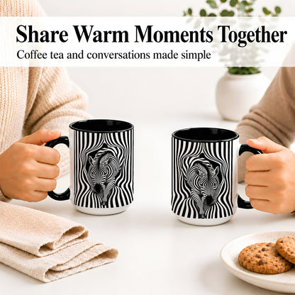 #pl[15oz|Black] Optical Zebra Ceramic Mug, Black White Animal Art for Zebra Fans