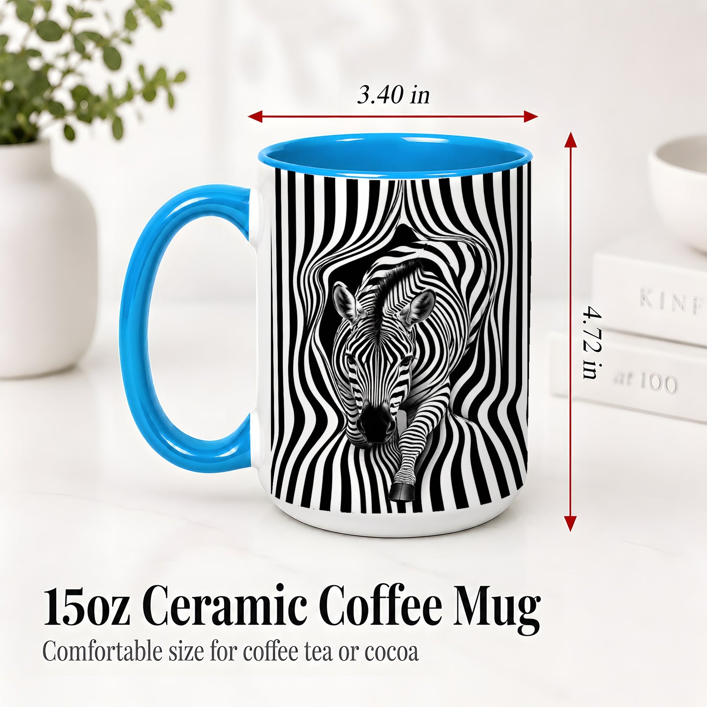 #pl[15oz|Blue] Optical Zebra Ceramic Mug, Black White Animal Art for Zebra Fans