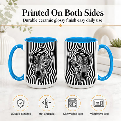 #pl[15oz|Blue] Optical Zebra Ceramic Mug, Black White Animal Art for Zebra Fans