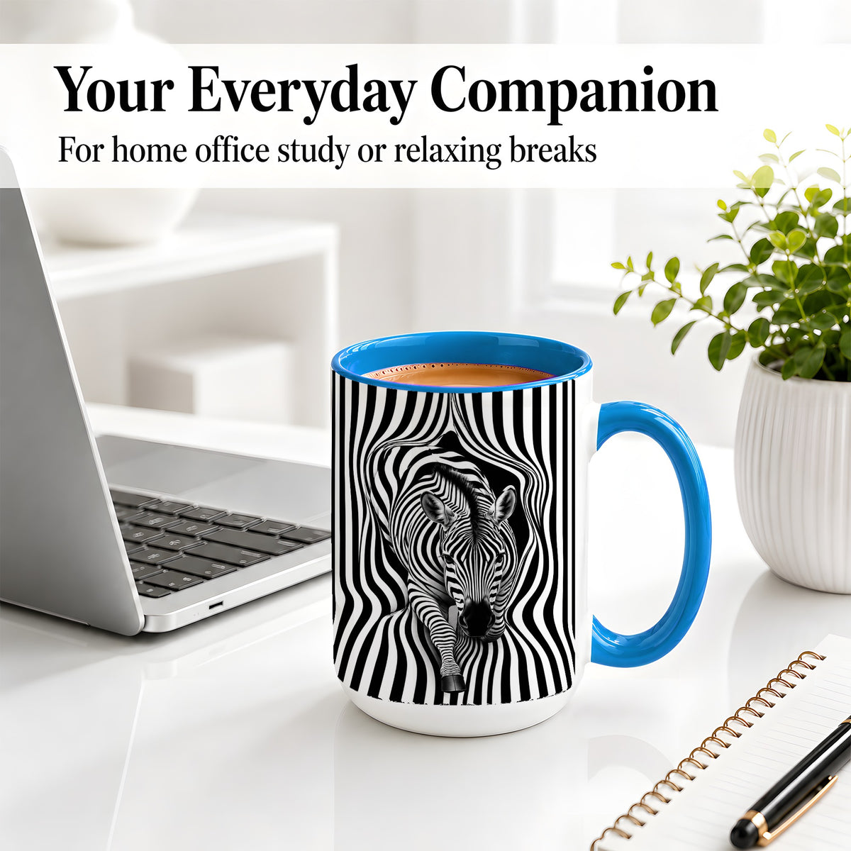 #pl[15oz|Blue] Optical Zebra Ceramic Mug, Black White Animal Art for Zebra Fans