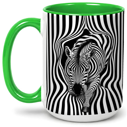 #pl[15oz|Green] Optical Zebra Ceramic Mug, Black White Animal Art for Zebra Fans