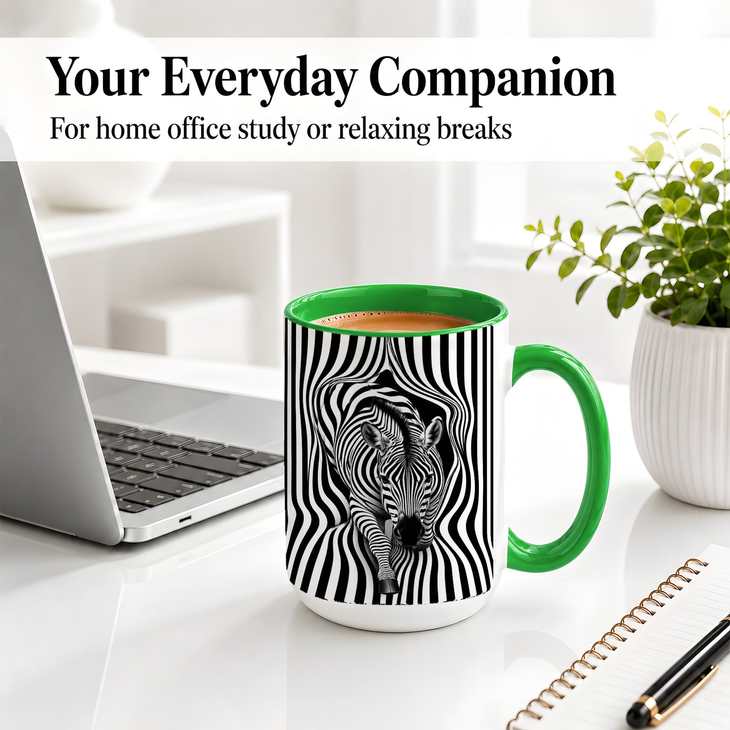 #pl[15oz|Green] Optical Zebra Ceramic Mug, Black White Animal Art for Zebra Fans