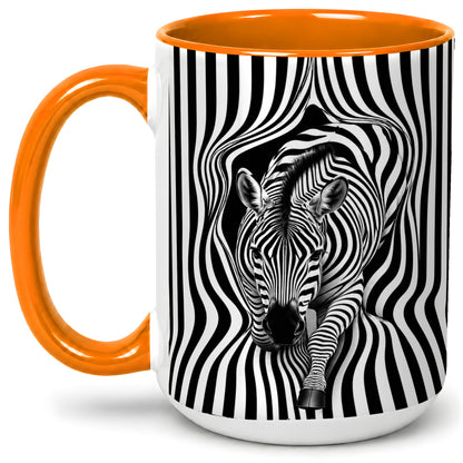 #pl[15oz|Orange] Optical Zebra Ceramic Mug, Black White Animal Art for Zebra Fans