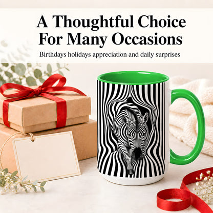 #pl[15oz|Green] Optical Zebra Ceramic Mug, Black White Animal Art for Zebra Fans