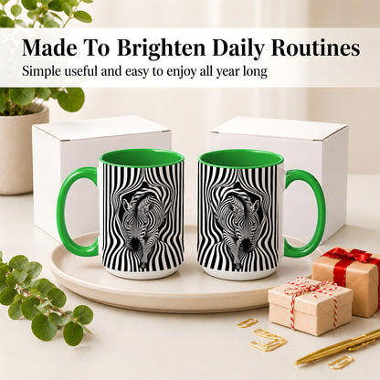 #pl[15oz|Green] Optical Zebra Ceramic Mug, Black White Animal Art for Zebra Fans