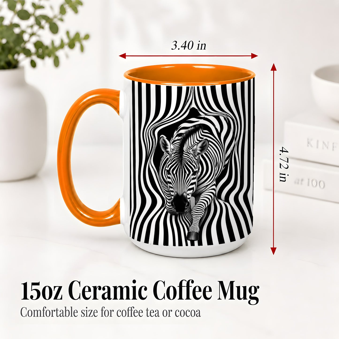 #pl[15oz|Orange] Optical Zebra Ceramic Mug, Black White Animal Art for Zebra Fans