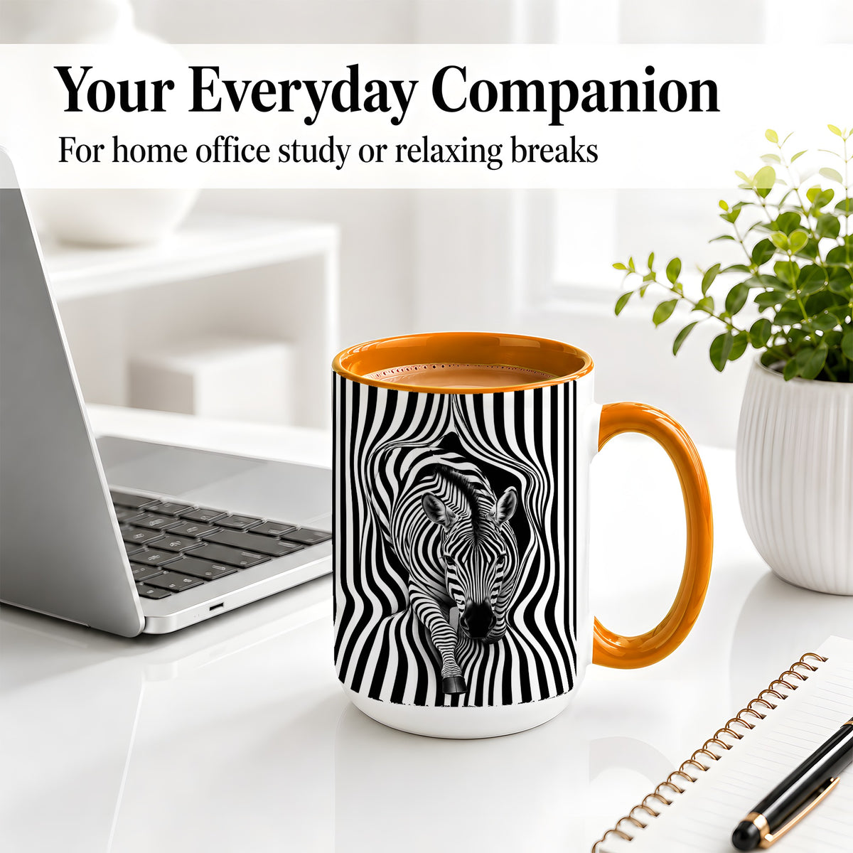 #pl[15oz|Orange] Optical Zebra Ceramic Mug, Black White Animal Art for Zebra Fans