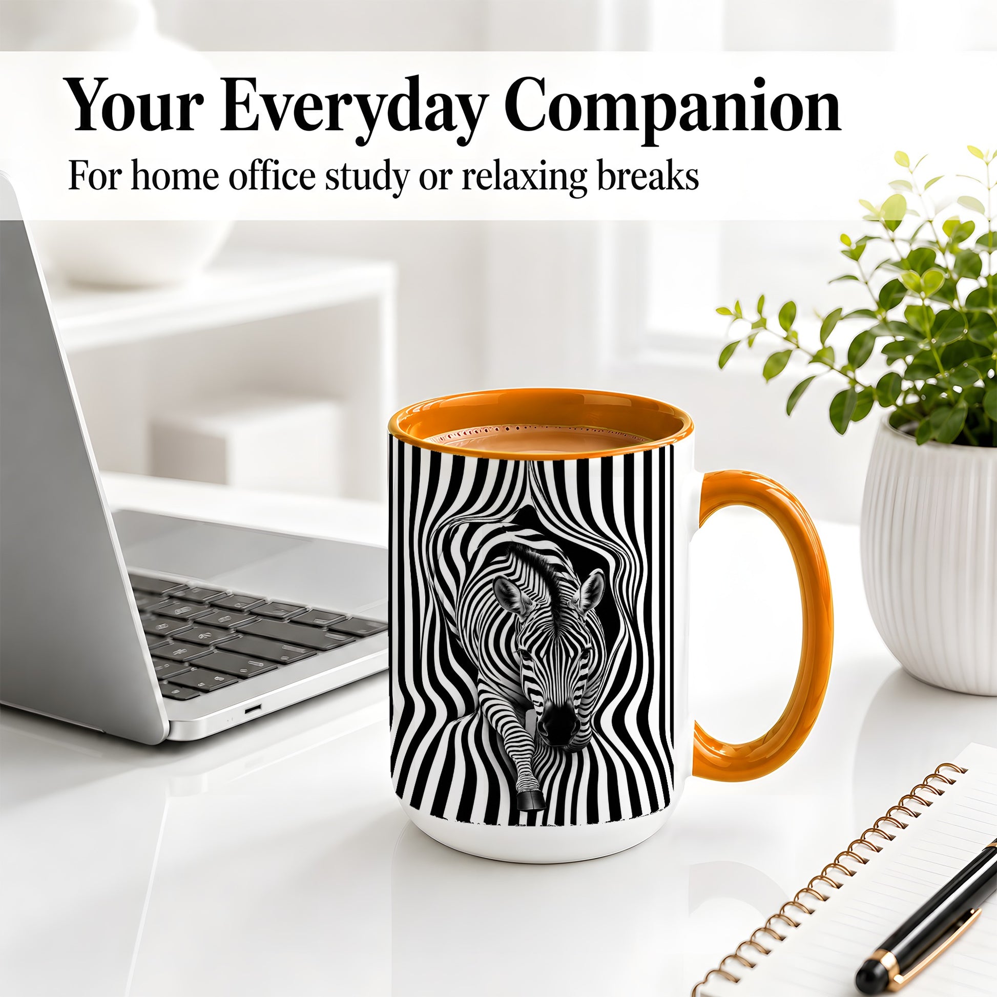 #pl[15oz|Orange] Optical Zebra Ceramic Mug, Black White Animal Art for Zebra Fans