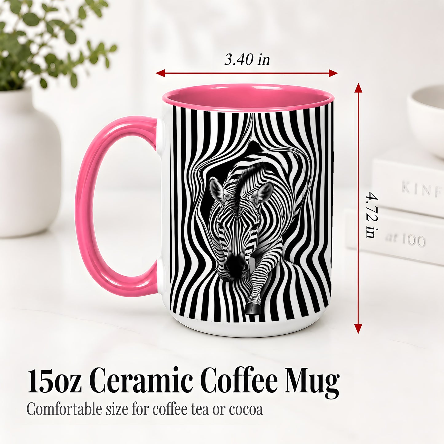 #pl[15oz|Pink] Optical Zebra Ceramic Mug, Black White Animal Art for Zebra Fans