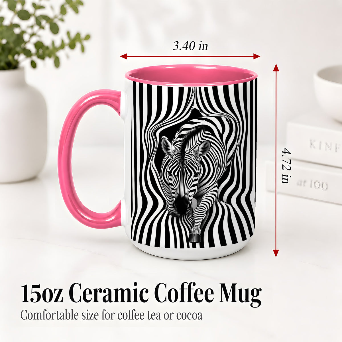 #pl[15oz|Pink] Optical Zebra Ceramic Mug, Black White Animal Art for Zebra Fans