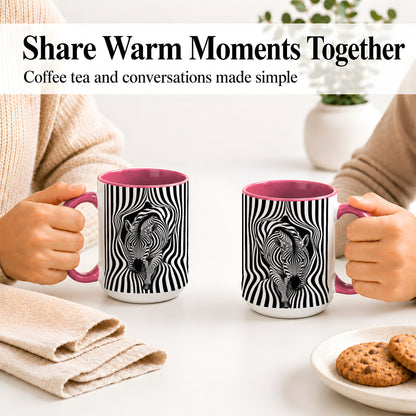#pl[15oz|Pink] Optical Zebra Ceramic Mug, Black White Animal Art for Zebra Fans